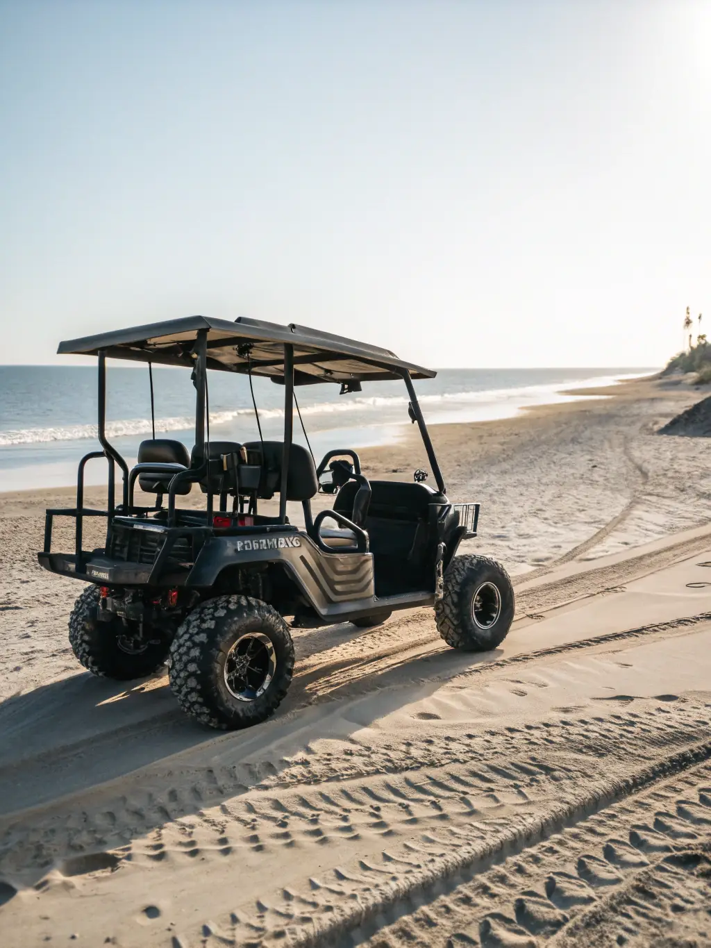A high-quality photograph of a standard GolfCartHire golf cart, showcasing its basic features and design in a well-lit outdoor setting.